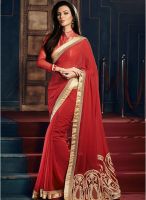 Touch Trends Red Embroidered Saree