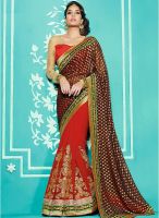 Touch Trends Red Embroidered Saree