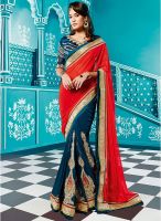 Touch Trends Red Embroidered Saree