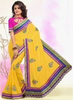 Touch Trends Yellow Embroidered Saree