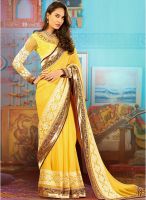 Touch Trends Yellow Embroidered Saree