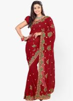 Triveni Sarees Maroon Embroidered Saree