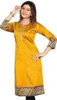 Avirati Casual Embroidered Women's Kurti(Gold)