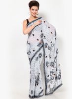 Vichitra Grey Embroidered Georgette Saree