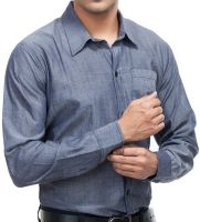 4 Stripes Men's Solid Casual Blue Shirt