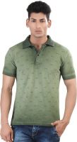 Afylish Printed Men's Polo Neck Green T-Shirt