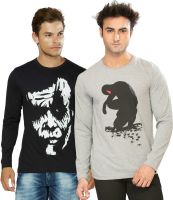 Alan Jones Printed Men's Round Neck Grey, Black T-Shirt(Pack of 2)