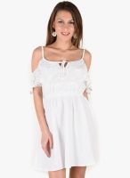 Anasazi White Solid Skater Dress