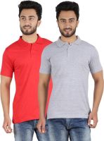 Ap'pulse Solid Men's Polo Neck Red, Grey T-Shirt(Pack of 2)