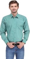 Ausy Men's Striped Formal Green, Blue Shirt