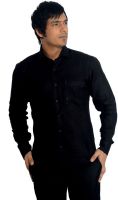 Baaamboos Men's Solid Formal, Festive Linen Black Shirt