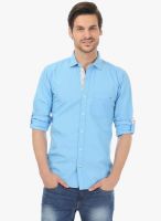 Basics Aqua Blue Solid Slim Fit Casual Shirt