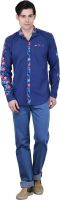 BRAVEZI Men's Floral Print Formal Dark Blue, Red Shirt