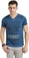 Breakbounce Printed Men's V-neck Blue T-Shirt