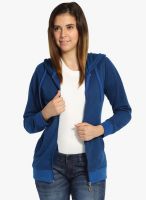 Campus Sutra Blue Solid Sweat Jacket