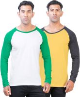Click Hit Solid Men's Round Neck White, Yellow T-Shirt(Pack of 2)