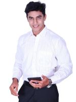 Cotton King Men's Striped Formal White Shirt