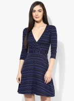 Dorothy Perkins Black And Blue Chevron Wrap Dress With Belt