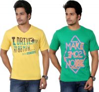 Eco Trend Printed Men's V-neck Yellow T-Shirt