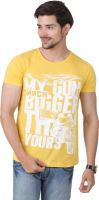 FROST Printed Men's Round Neck Yellow T-Shirt