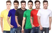 Funky Guys Solid Men's Round Neck Multicolor T-Shirt(Pack of 6)