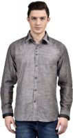 Future Plus Men's Self Design Party Linen Black Shirt
