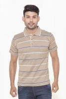 Gleneagles Striped Men's Polo Neck Beige T-Shirt