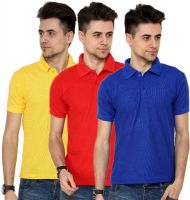 Grand Bear Solid Men's Polo Neck Yellow, Red, Blue T-Shirt(Pack of 3)