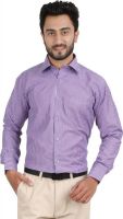 Hippoolife Men's Striped Formal Purple Shirt