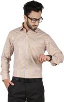 Hippoolife Men's Striped Formal Beige Shirt