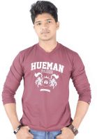 Hueman Printed Men's V-neck Maroon T-Shirt