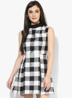 I AM FOR YOU Black Colored Checked Skater Dress