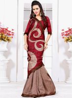 Inddus Maroon Printed Saree