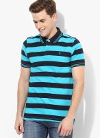 Izod Aqua Blue Striped Polo T-Shirts