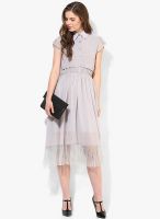 JC Collection Grey Colored Solid Skater Dress