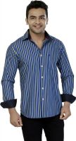 Jazzup Men's Striped Casual Blue Shirt