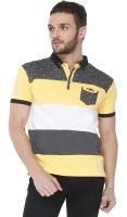 Jazzup Striped Men's Polo Neck Yellow T-Shirt