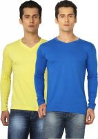 Joke Tees Solid Men's V-neck Gold, Blue T-Shirt(Pack of 2)