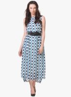 Kaaryah Blue Colored Checked Maxi Dress