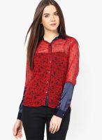 Kaaryah Red Printed Satin Sleeve Shirt