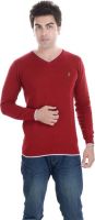 Kalrav Solid Men's V-neck Maroon T-Shirt