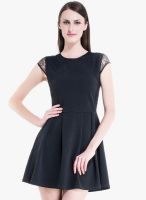 Kazo Black Colored Solid Skater Dres