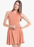 Kazo Peach Colored Solid Skater Dres