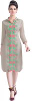 Khushali Party, Festive Self Design, Embroidered Women's Kurti(Beige)