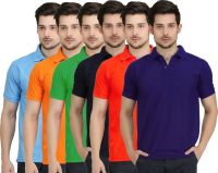 Krazy Katz Solid Men's Polo Neck Multicolor T-Shirt(Pack of 6)