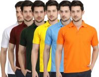 Krazy Katz Solid Men's Polo Neck Multicolor T-Shirt(Pack of 6)