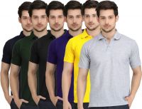 Krazy Katz Solid Men's Polo Neck Multicolor T-Shirt(Pack of 6)