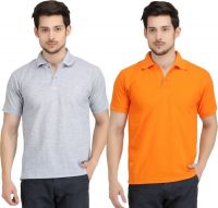 Krazy Katz Solid Men's Polo Neck Grey, Orange T-Shirt(Pack of 2)