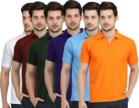 Krazy Katz Solid Men's Polo Neck Multicolor T-Shirt(Pack of 6)