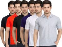 Krazy Katz Solid Men's Polo Neck Multicolor T-Shirt(Pack of 6)